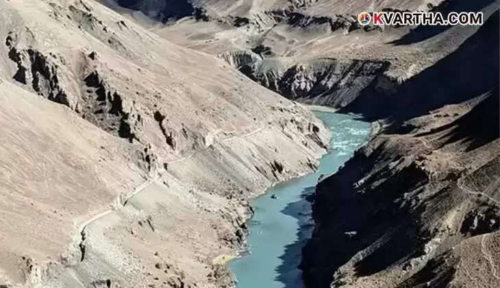 Aerial view of the Indus River flowing through Ladakh