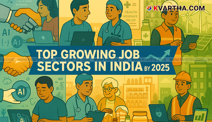 A group of professionals discussing career growth in the Indian job market.