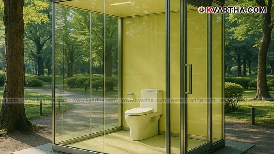 A transparent public toilet in a Tokyo park, part of The Tokyo Toilet project.