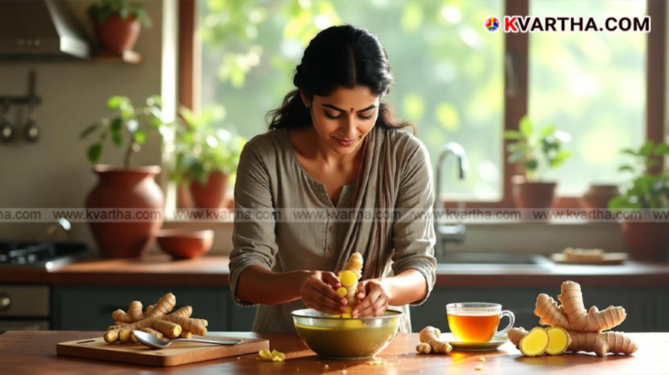 Fresh ginger with skin showing nutritional value