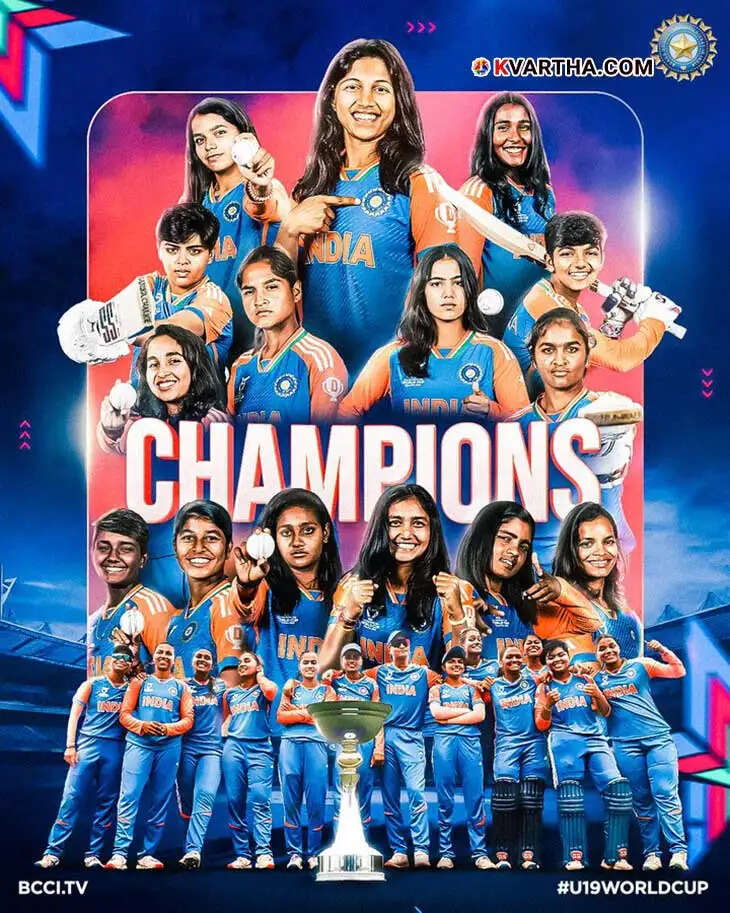 India U19 women's cricket team celebrates their victory in the U19 T20 World Cup.