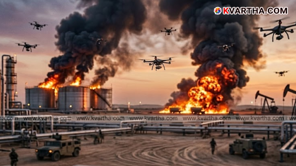 Smoke billowing from an industrial oil facility in the Gulf region following an attack
