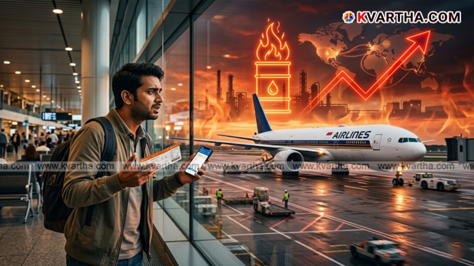 A commercial airplane being fueled at an airport with a graphic overlay showing the price hike in April 2026.