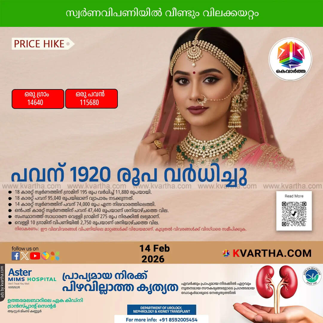 gold price hike kerala february 14 2026