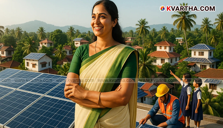 A visual of a rooftop solar panel installation in Kerala.