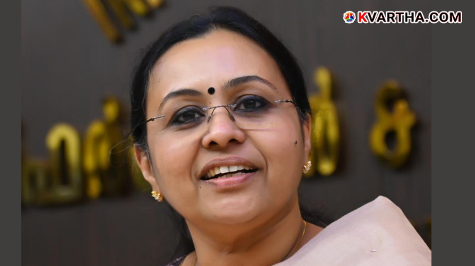 Health Minister Veena George addressing the media.