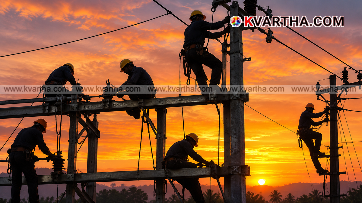  KSEB power lines and electric poles spanning across a landscape