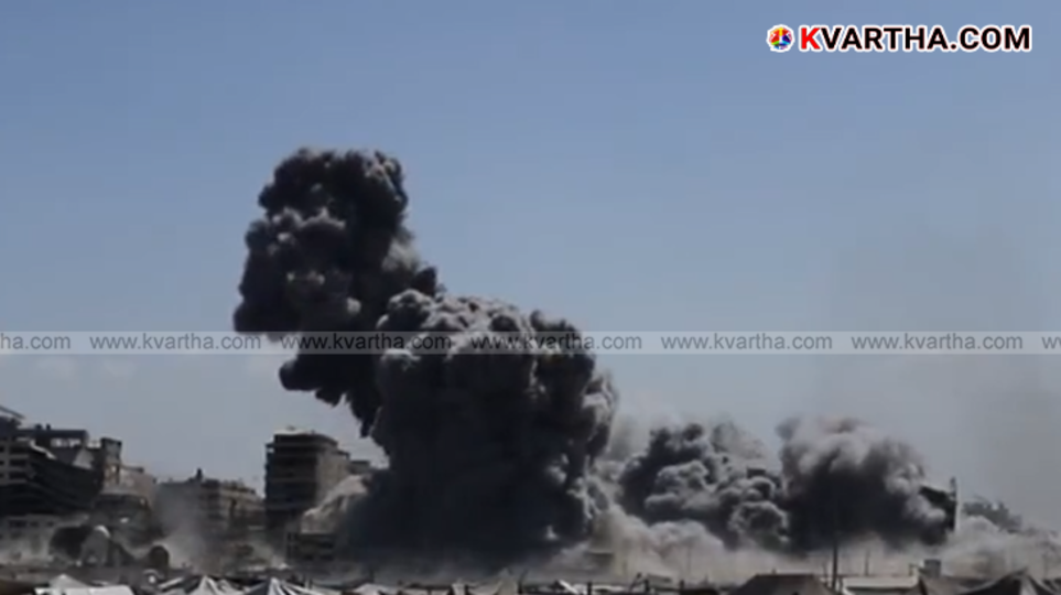 A building destroyed by an Israeli airstrike in Gaza City.