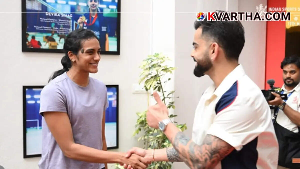 Conceptual image representing PV Sindhu taking advice from Virat Kohli