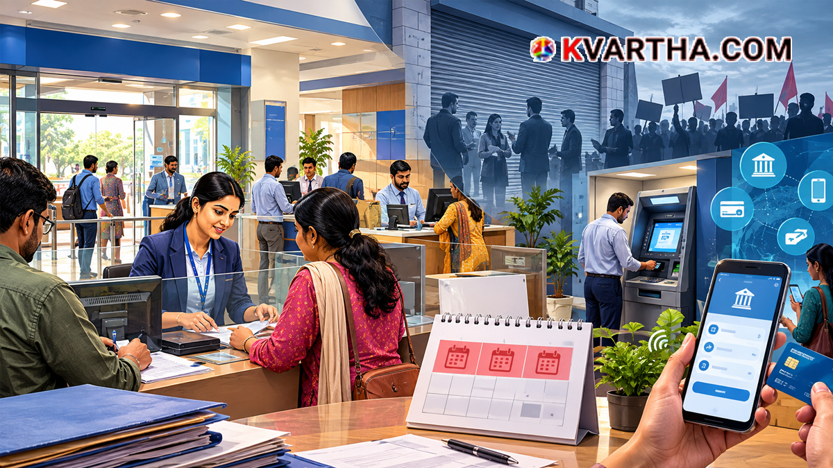 Representational image reflecting bank strike and customer services in India