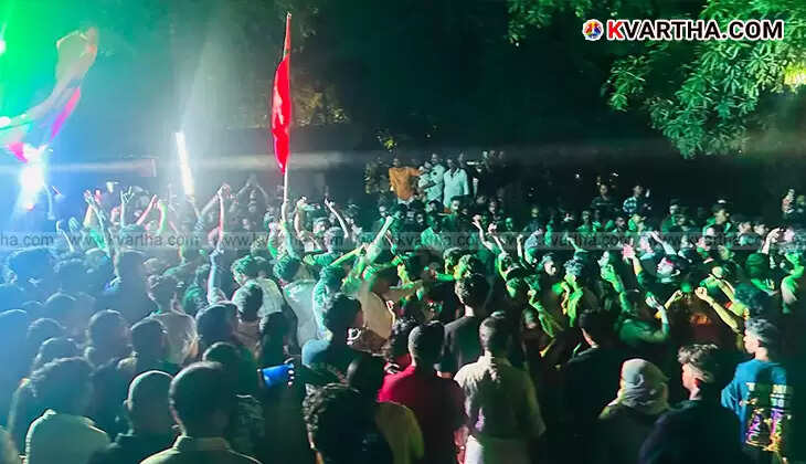 Temple festival procession in Kannur with Che Guevara flags and CPM banners