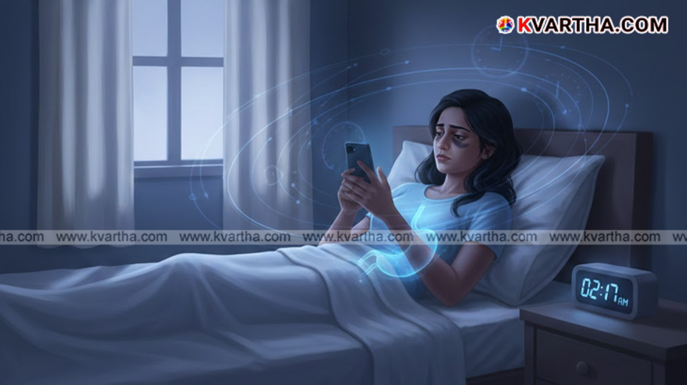 Man using phone in dark room representing sleep deprivation