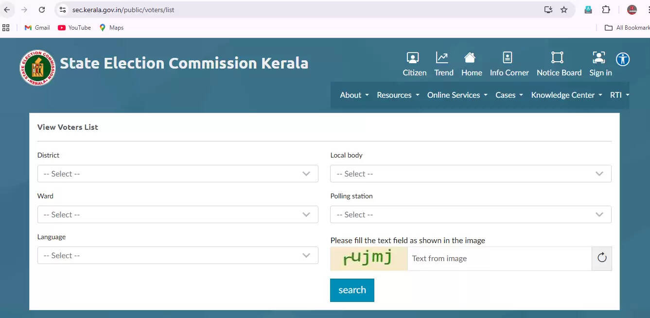 kerala sec voters list search facility live check localbody