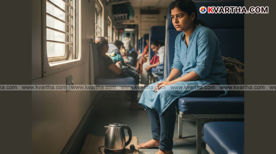 A warning image showing why electric heaters are dangerous inside train coaches.