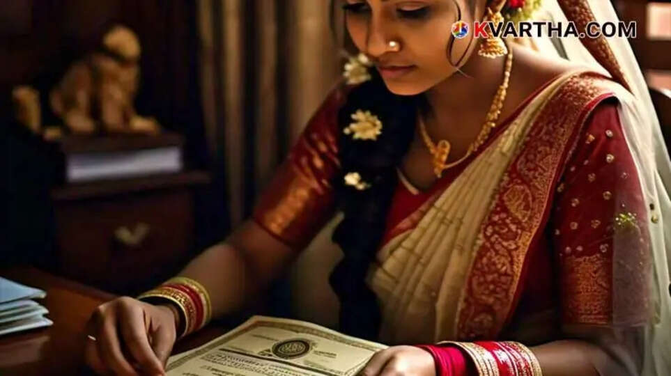 A woman examining her wedding certificate