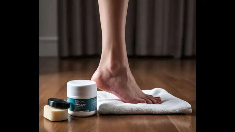 A person soaking their feet in a foot bath