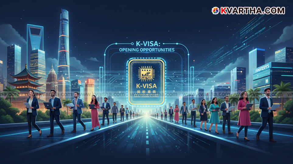  Representational image showing a Chinese visa and a laptop, symbolizing the new K-Visa for tech professionals.