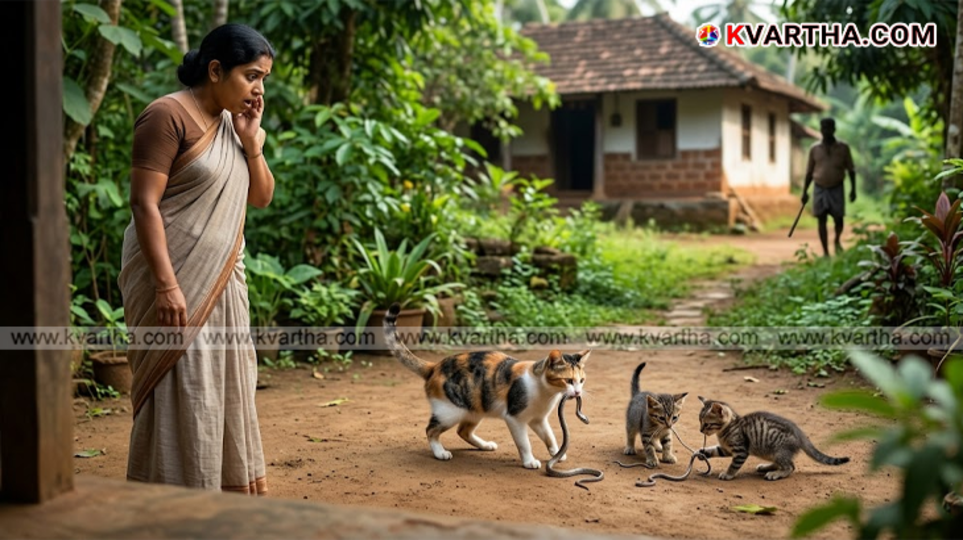 A symbolic scene of a mother and her cubs catching snakes in Attingal, along with the baby vipers they caught.&nbsp;