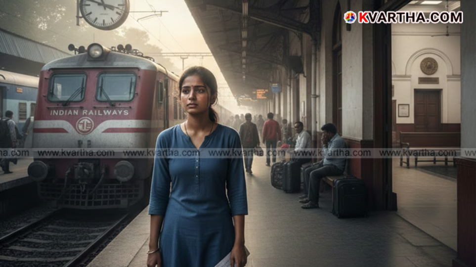 An Indian Railways train at a station.