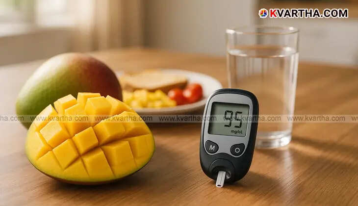 A close-up shot of fresh, ripe mangoes.