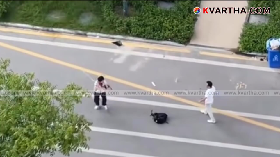 Father beating son with belt in public over exam failure in China