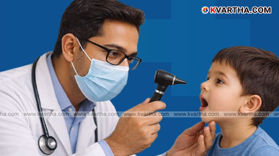  ENT doctor examining a child in a hospital
