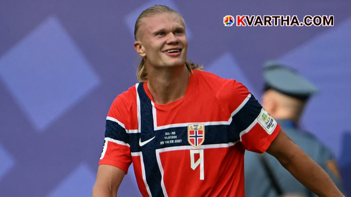 Erling Haaland celebrating a goal in World Cup 2026
