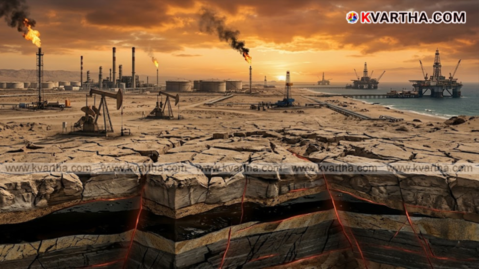 A symbolic view of the oil fields and underground layers in the Persian Gulf.