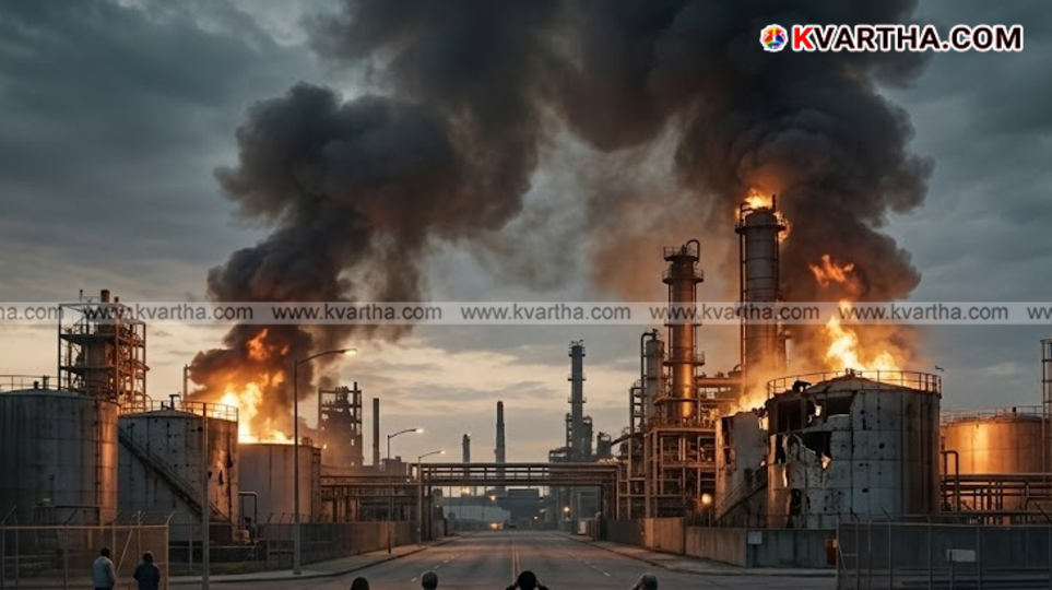 Smoke rising from an oil refinery in Haifa following a reported drone strike