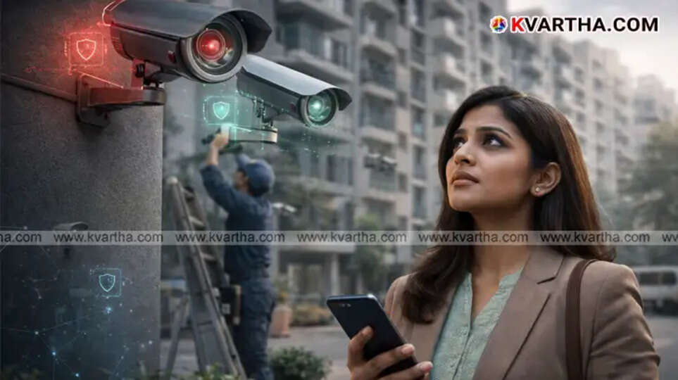 A security camera marked with an alert sign representing the ban on Chinese surveillance equipment in India starting April 2026.