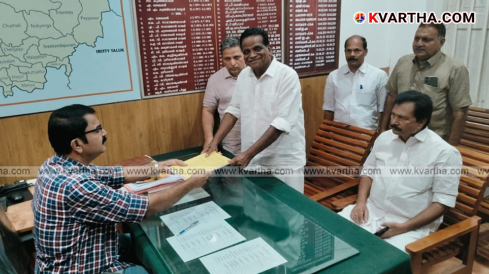 T.K. Govindan filing nomination papers for Taliparamba assembly constituency.