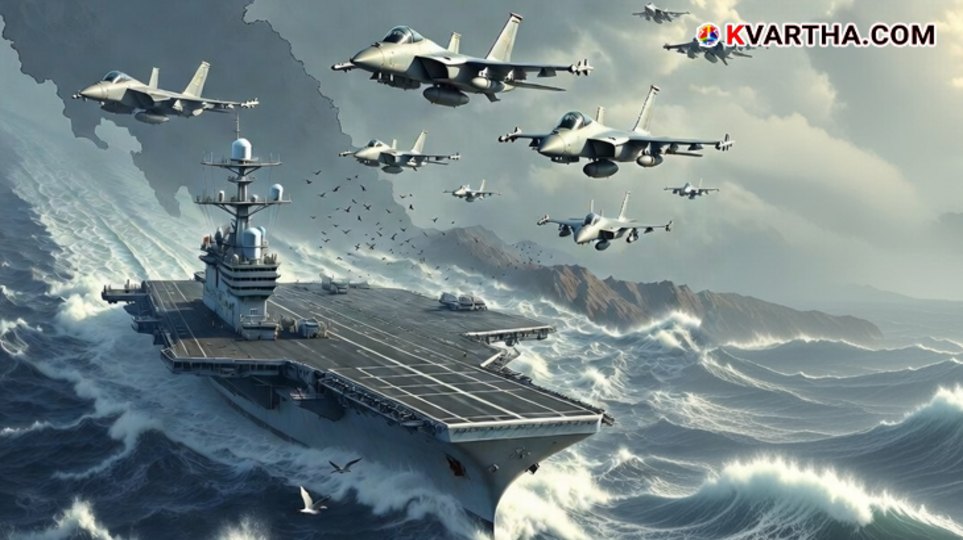 Rep. image of US Aircraft carrier and fighter jets deployed near Iran's borders.