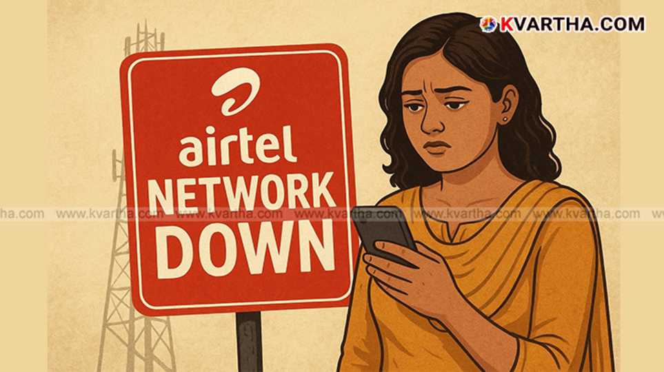 Airtel network tower and a phone screen showing no signal.
