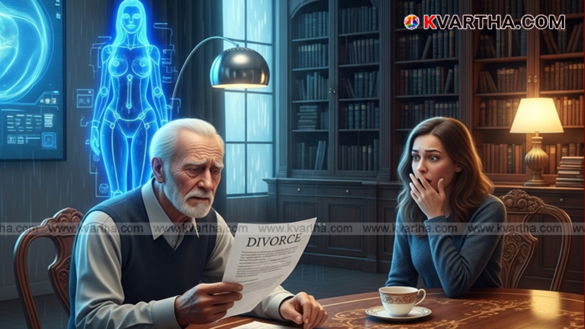Elderly man interacting with a mobile phone symbolizing his AI girlfriend.