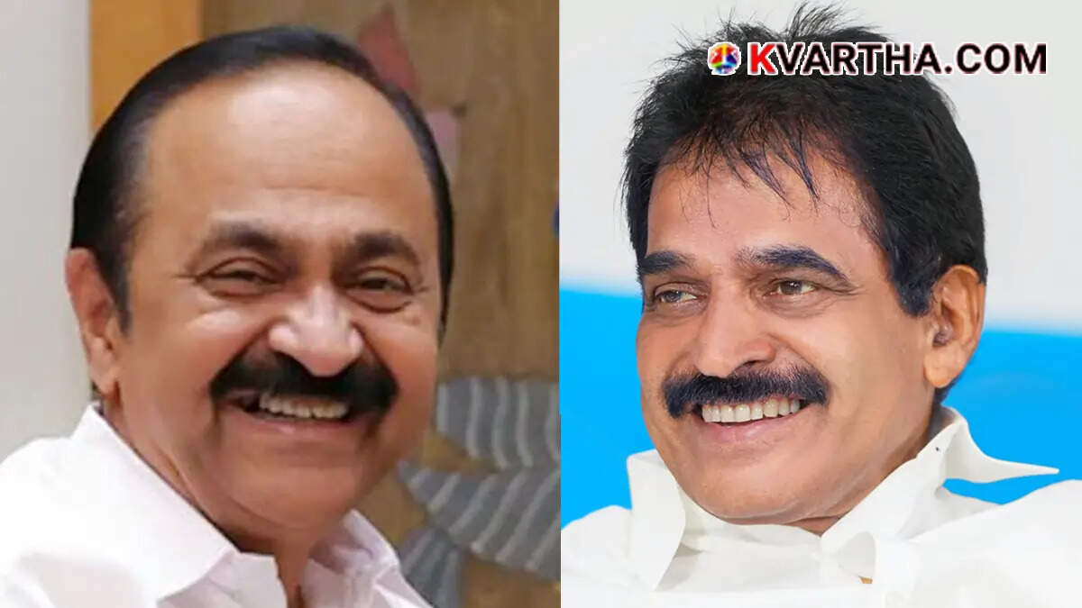 Conceptual split image of Congress leaders VD Satheesan and KC Venugopal