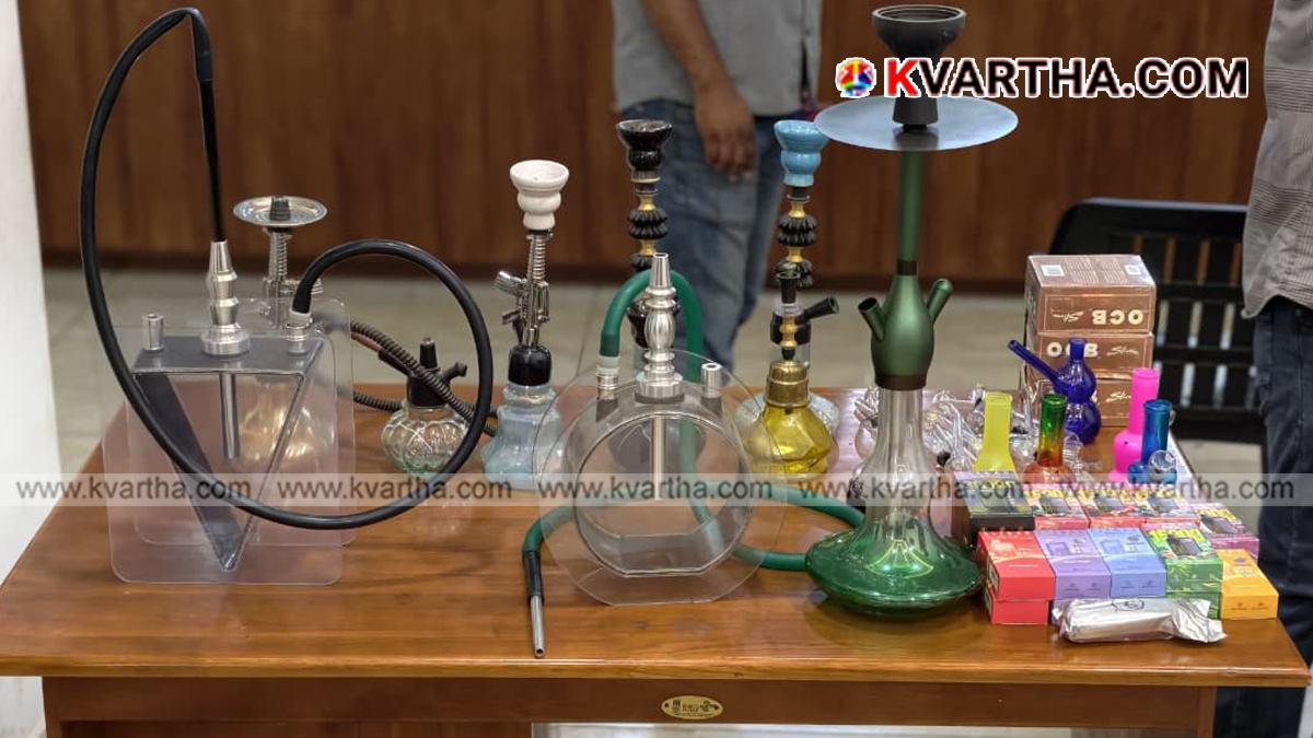 Conceptual image showing seized e-cigarettes and drug paraphernalia like glass tubes.