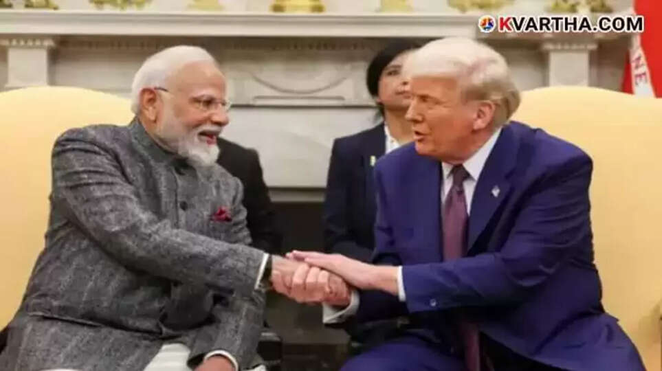  PM Modi and Donald Trump representing India-US trade relations.