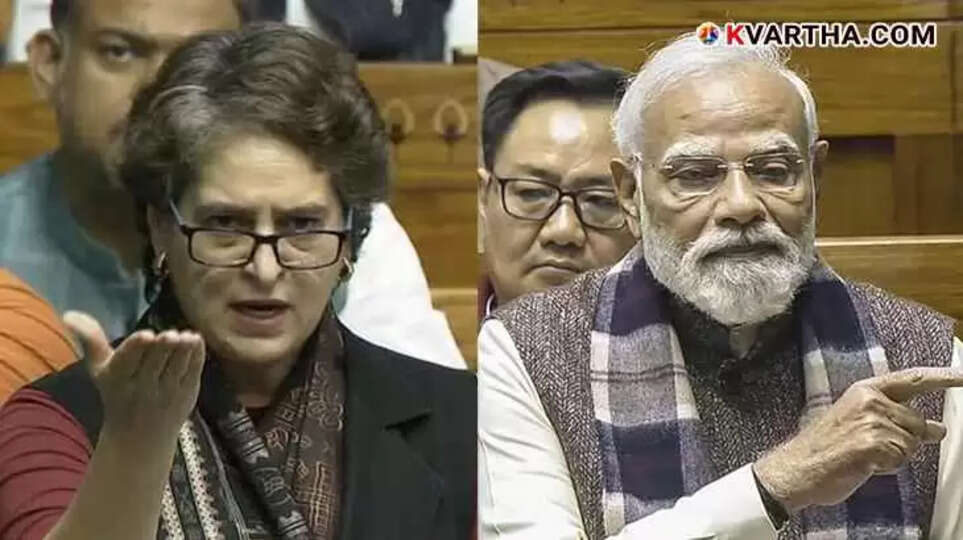 PM Modi and Priyanka Gandhi during Vande Mataram debate in Lok Sabha.