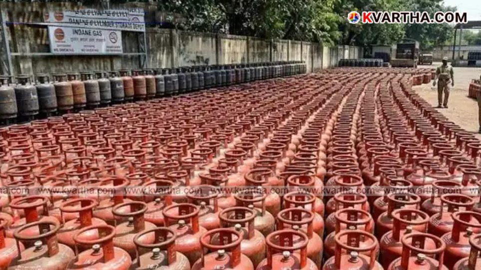 A side-by-side comparison of a red LPG cylinder and a piped natural gas meter installation