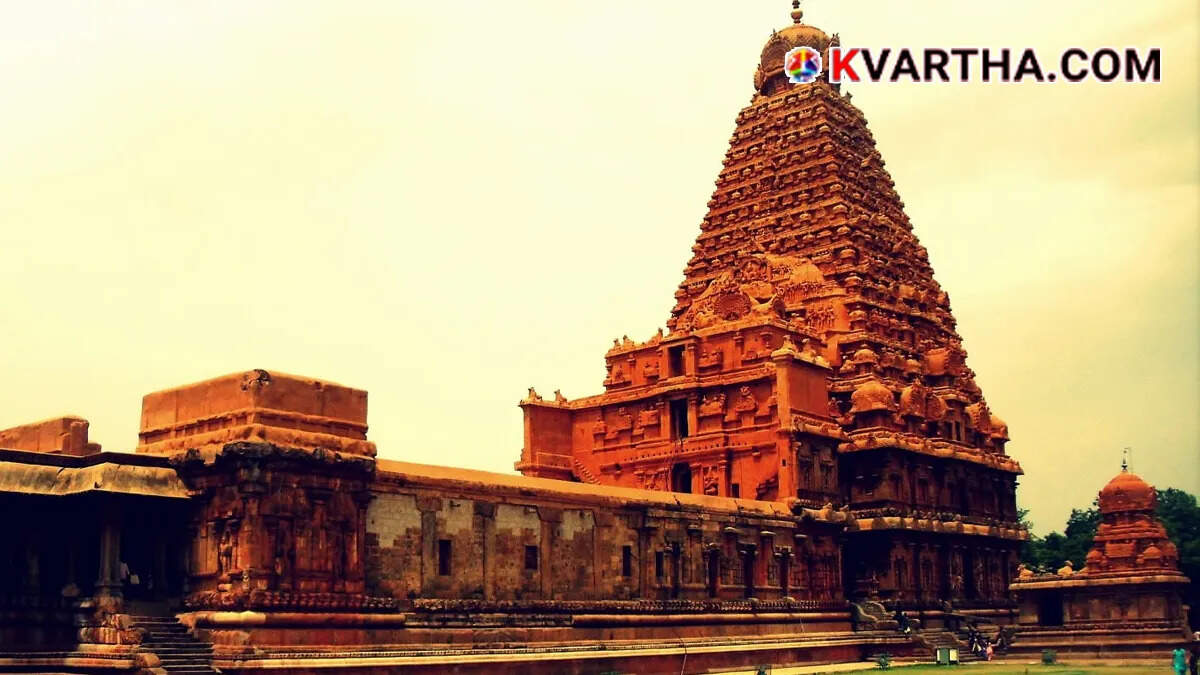 Conceptual image showing a no mobile phone sign at a temple entrance in Tamil Nadu