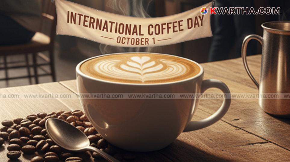 A cup of coffee with a coffee plant in the background, representing International Coffee Day.