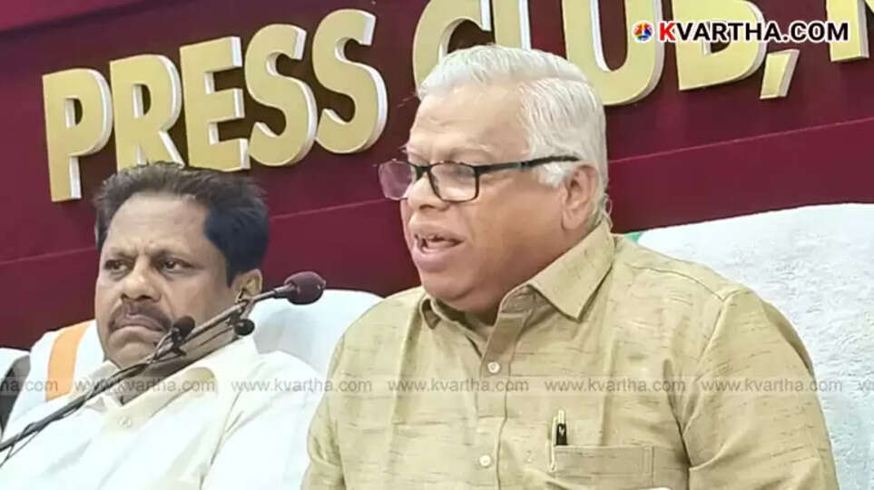 MV Jayarajan, CPM Kannur District Secretary, speaking at a press conference.
