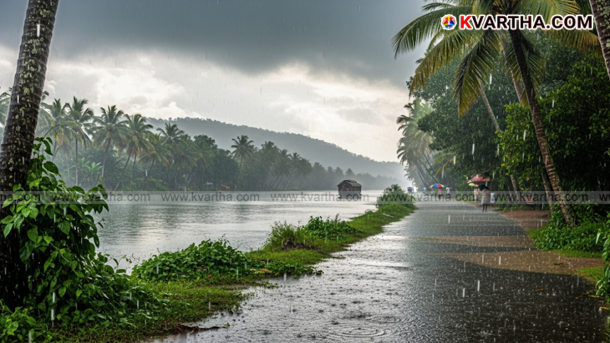 Heavy rain and stormy weather in Kerala with strong winds.