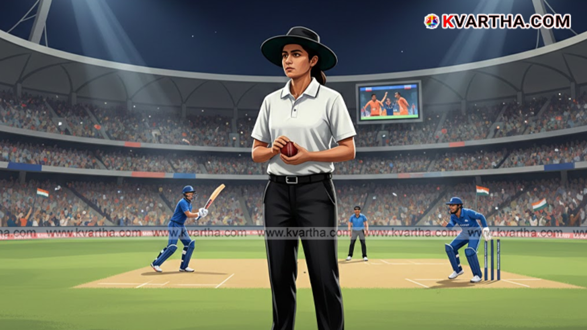  A cricket umpire on the field signaling out