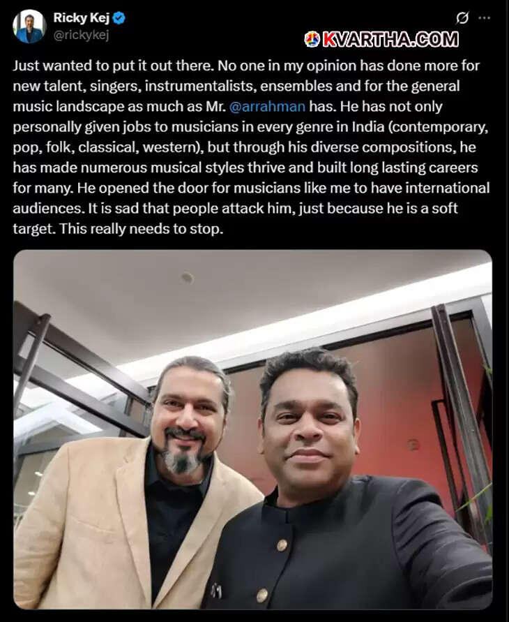 Ricky Kej supporting AR Rahman through Twitter post