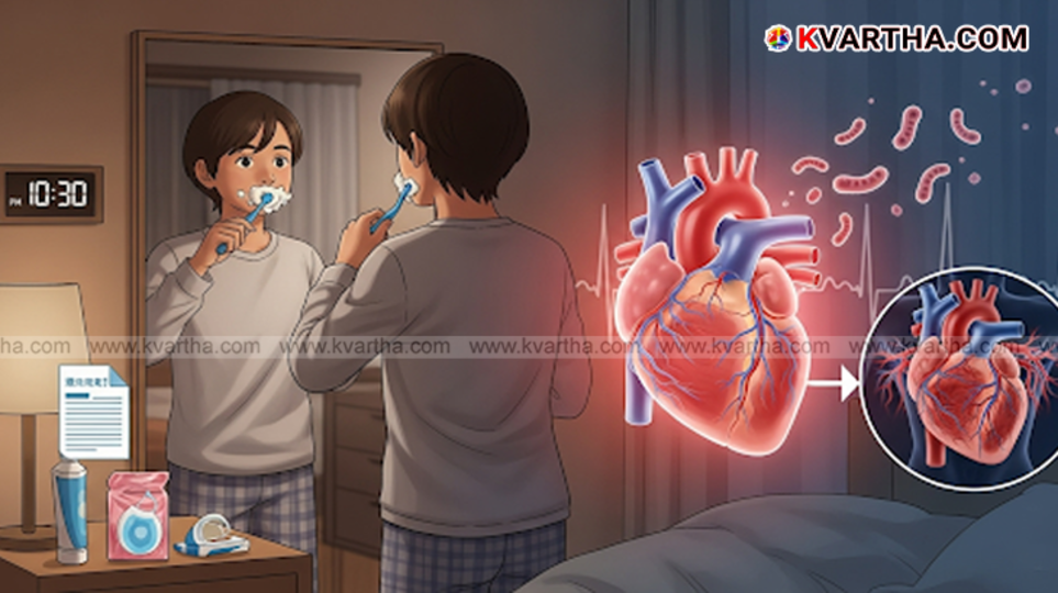 A person brushing teeth at night, symbolizing a new health finding