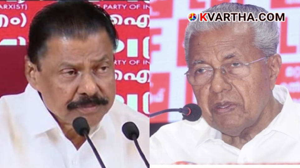 A split image of Pinarayi Vijayan and M.V. Govindan reflecting on the recent political developments in Kerala.