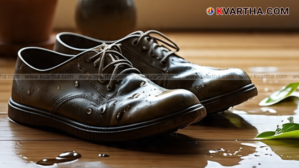Wet shoes with unpleasant odor during monsoon season.