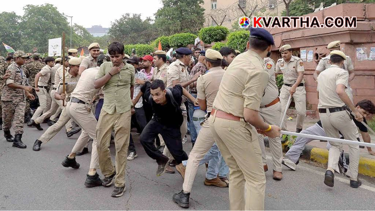 Conceptual image representing police action during student protests in Delhi