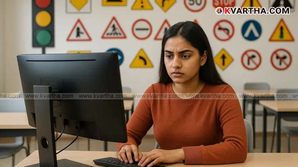 A person taking the computerized learner's test in an office.